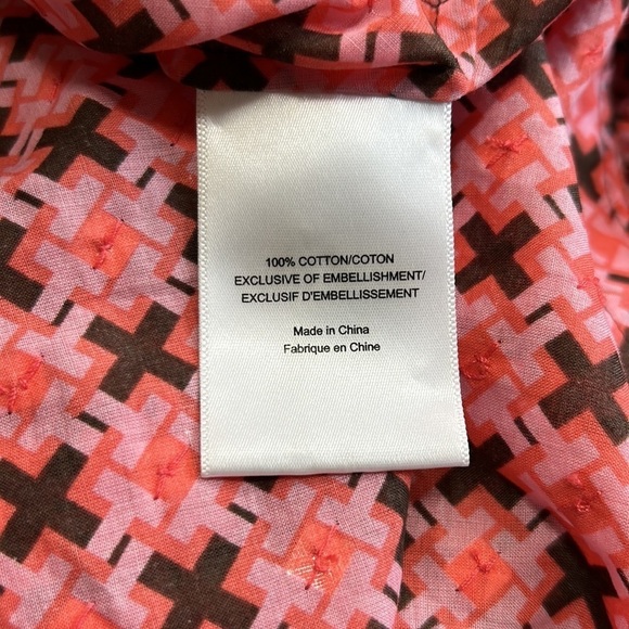 Tory Burch Boho Pink Printed Long Sleeve V Neck Blouse with Sequins Sz 8 - Picture 10 of 11